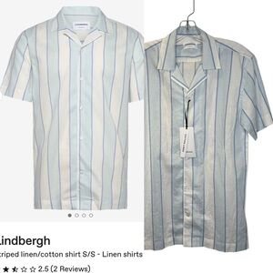 Lindbergh cotton/ linen Blue & White Striped S/S  Shirt size Small